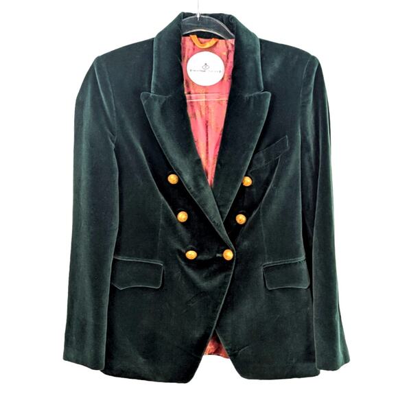 The Extreme Collection Velvet Blazer Green Double Breasted Gold Button Spain 42 - Picture 2 of 13